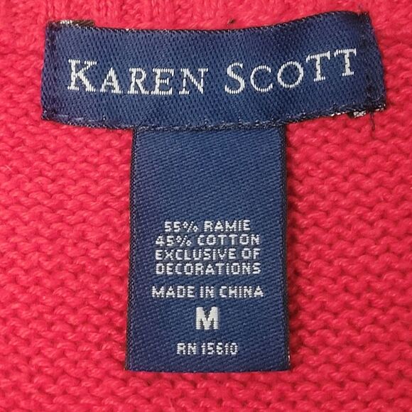 VTG Karen Scott Ugly Christmas Sweater Vest Red Xmas Trees Bling Full Zip Medium - Picture 9 of 10